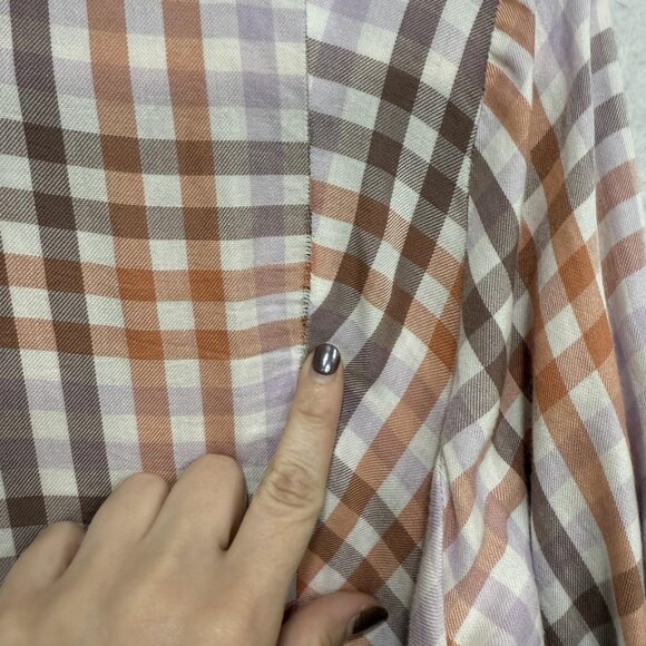 Cabi Shirt Womens Small Brown Orange Purple Plaid Button Front Roll Tab High Low - Picture 9 of 10